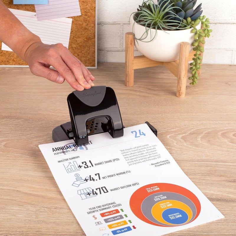 Swing Line 2 Hole Punch, 20 Sheet Capacity Hole Puncher, Paper Punch, SmartTouch Low Effort Comfort Handle, Alignment Guide, Black & Gray (74135) - Image 3